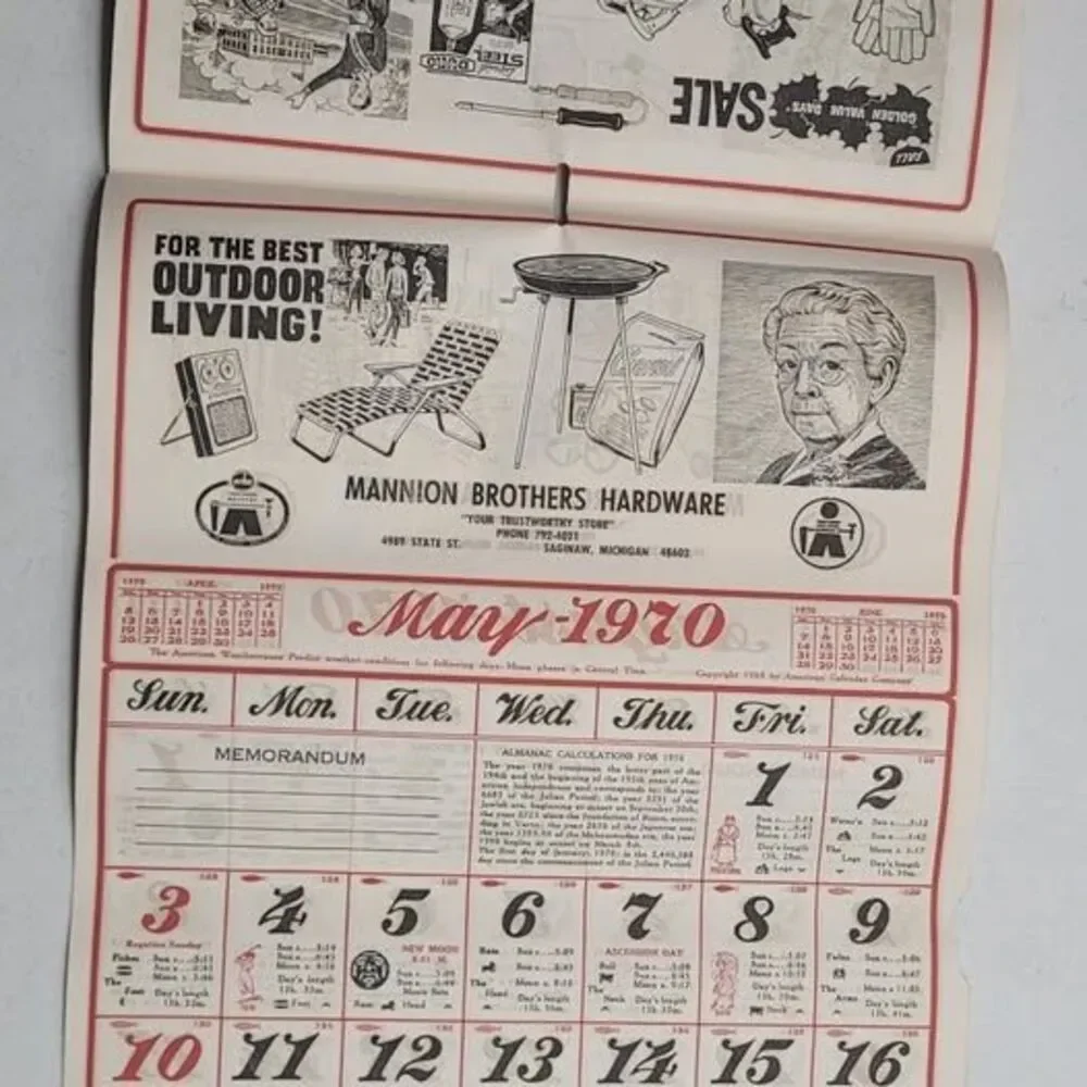 Vintage 1970 Mannion Brothers Hardware Calendar